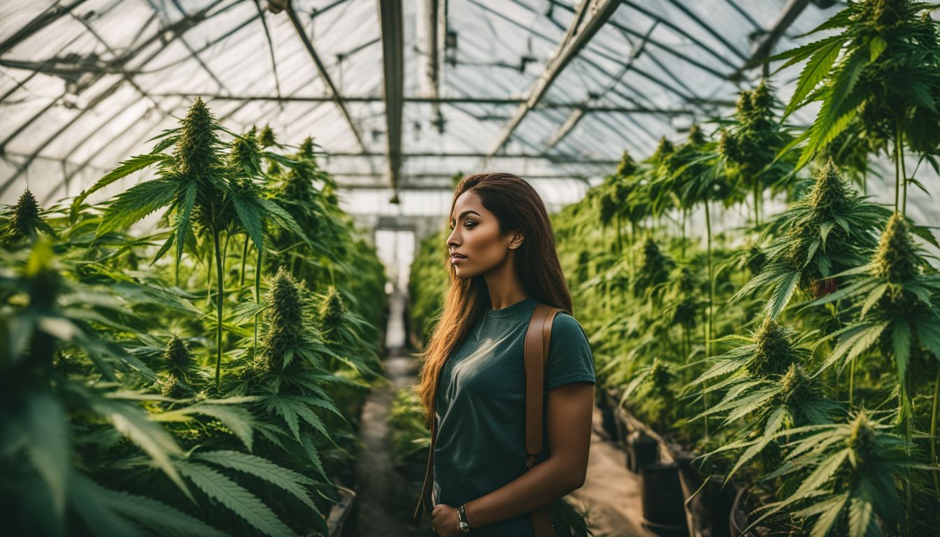 Plantas de cannabis saudáveis em uma próspera estufa.