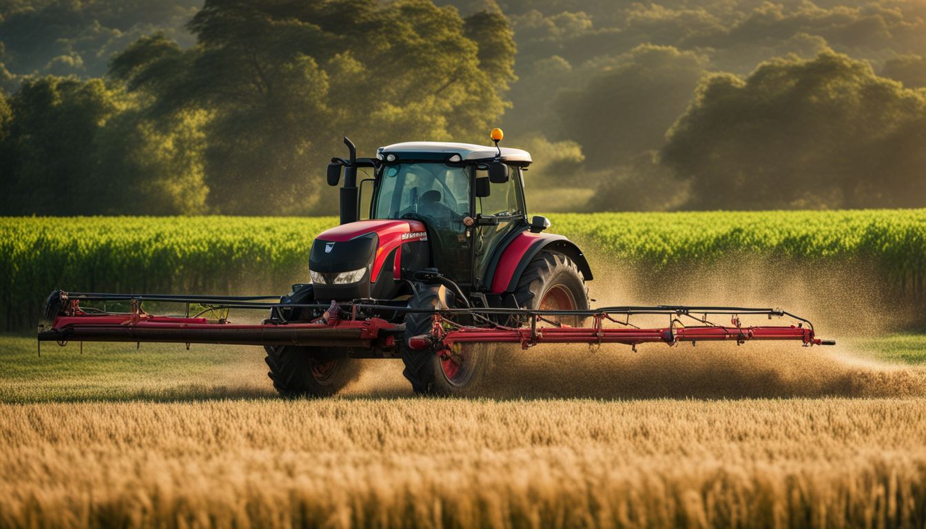 Um agricultor aplica fertilizante em um campo exuberante.