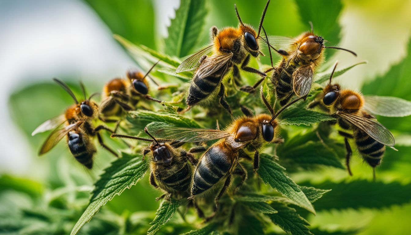 Uma foto de close-up de pragas em plantas de cannabis.