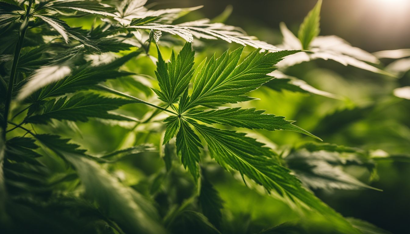 Uma foto em close-up de folhas de cannabis infestadas por lagartas cortadoras.