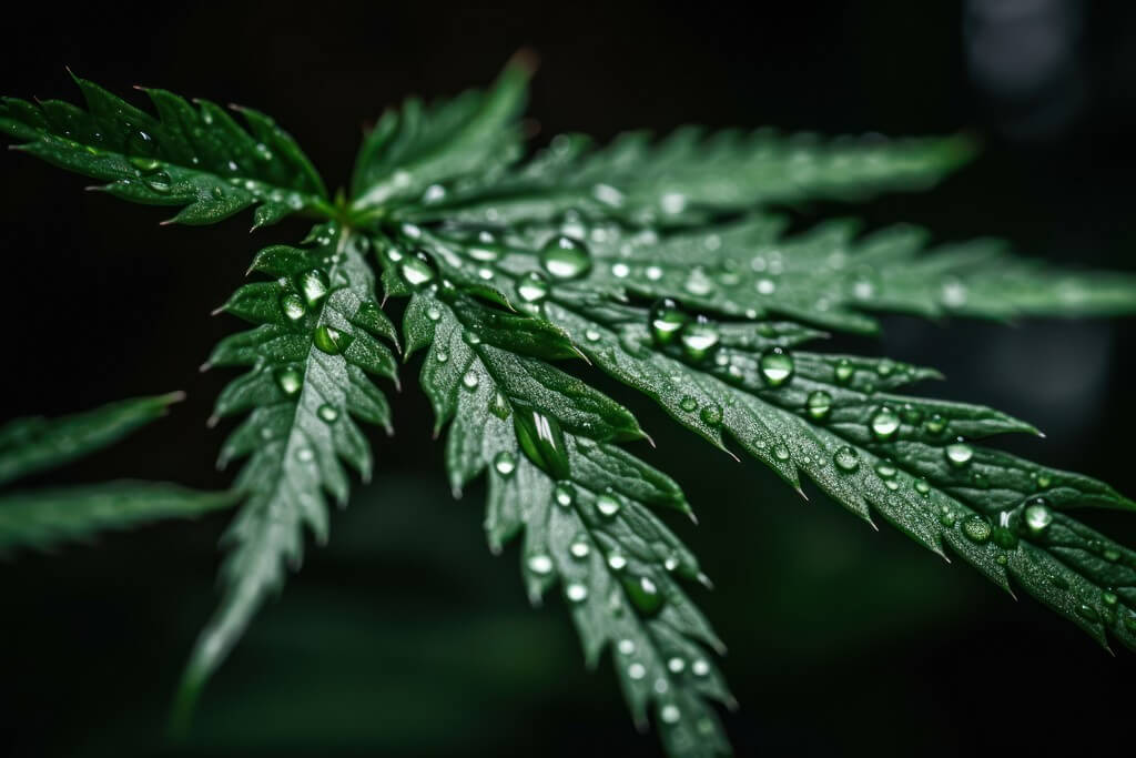 Plantas de cannabis saudáveis sendo
regadas em um jardim ao ar livre.