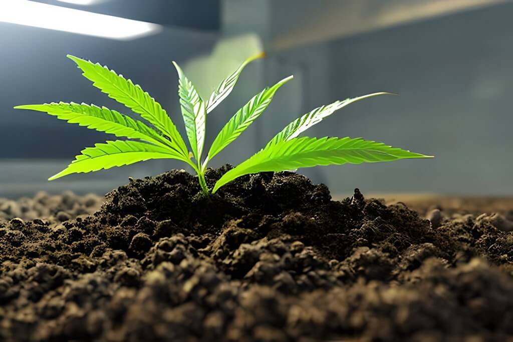 Plantas de maconha saudáveis em um solo nutritivo e próspero.