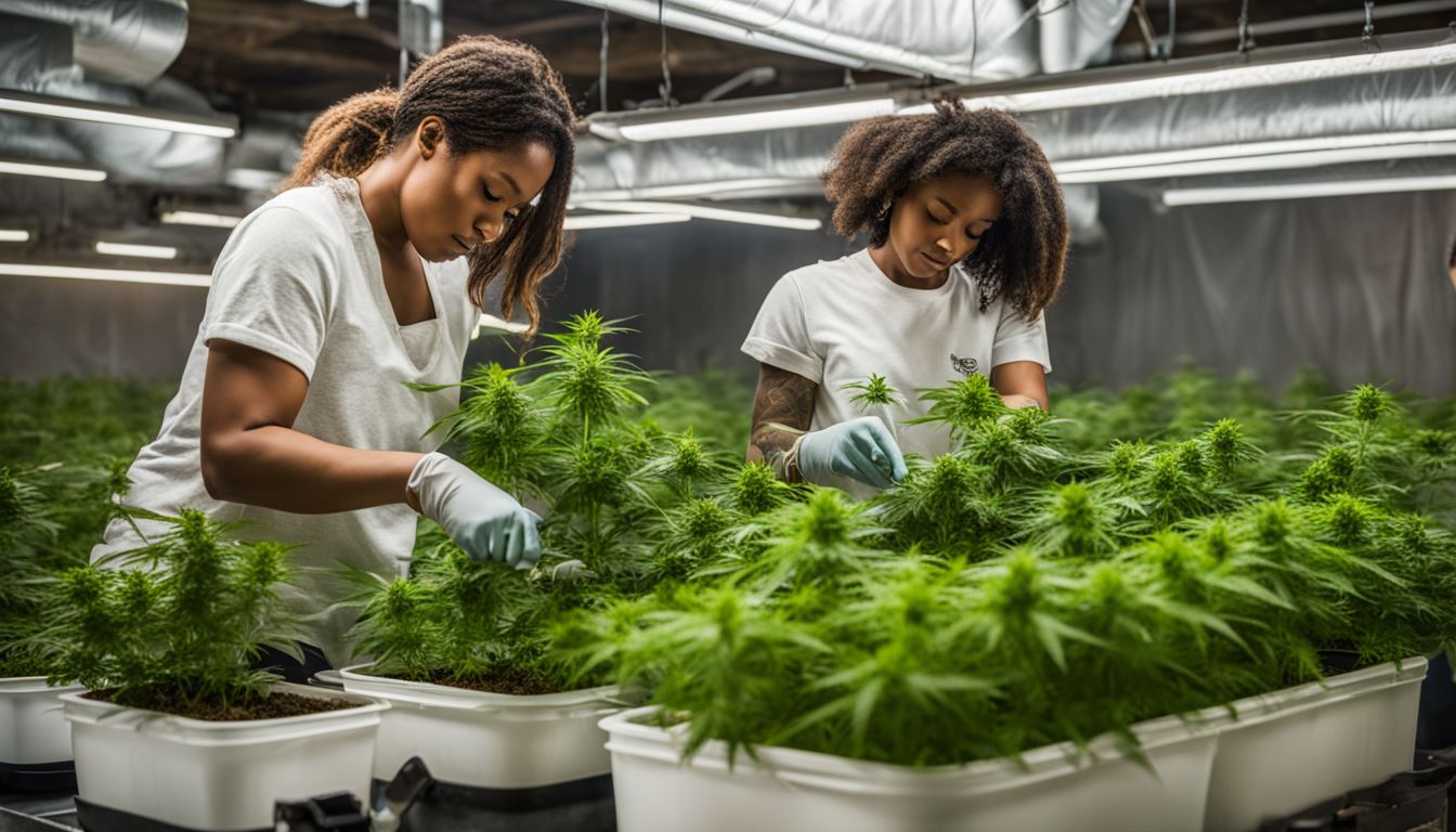 Transplante de plantas de maconha saudáveis em vasos maiores.